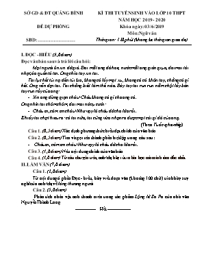 Đề thi tuyển sinh Lớp 10 THPT môn Ngữ văn - Đề dự bị - Năm học 2019-2020 - Sở GD và ĐT Quảng Bình (Có đáp án)